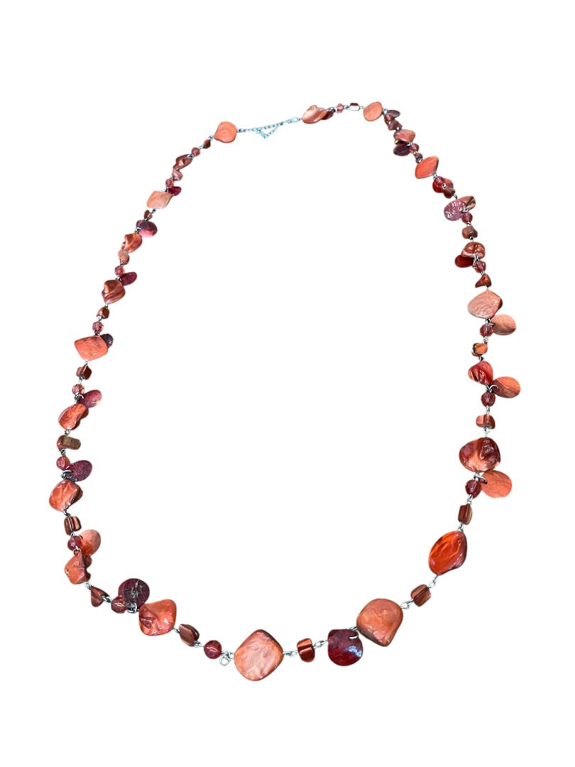 Lane Bryant Adjustable Orange Plastic Beaded Silvertone Necklace 45 Inch