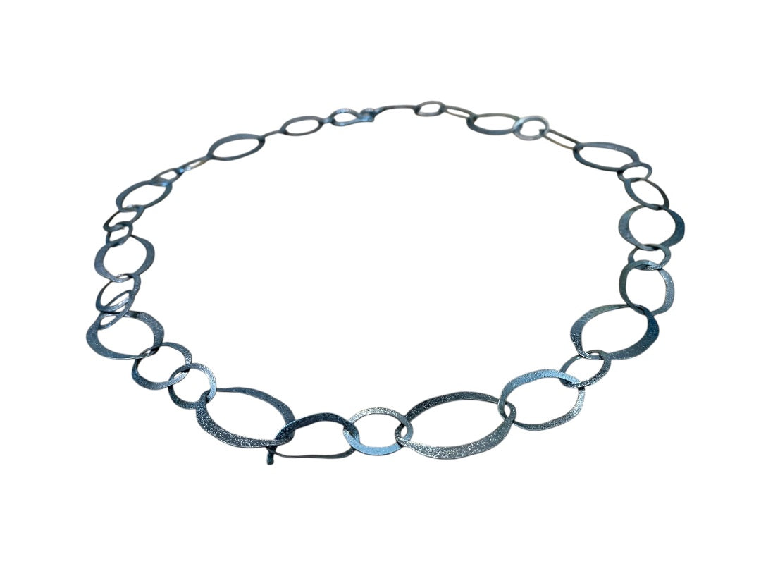 Large Oval Interlinked Chain Necklace Gun Metal 34 Inch Hook Closure