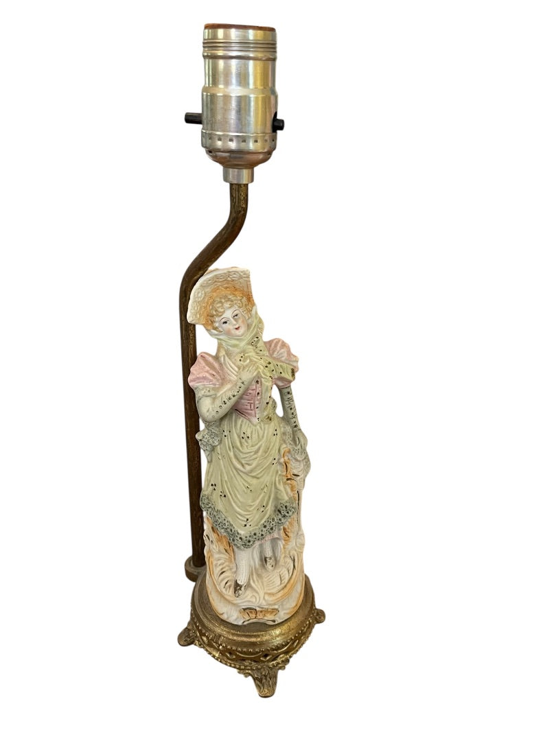 Vintage Table Boudoir Lamps Figural Victorian Man Woman Porcelain 14.5"h F30
