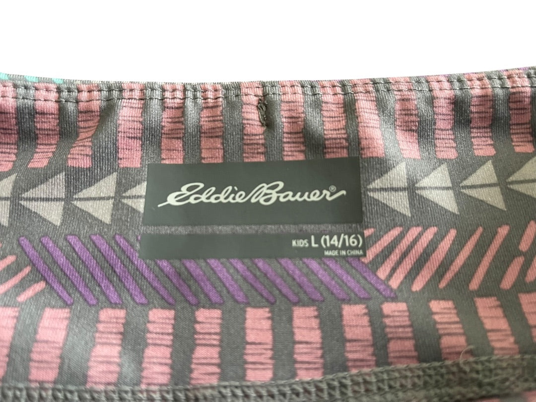 Large 14/16 Eddie Bauer Patterned Girls Stretch Pants Gray Blue Pink