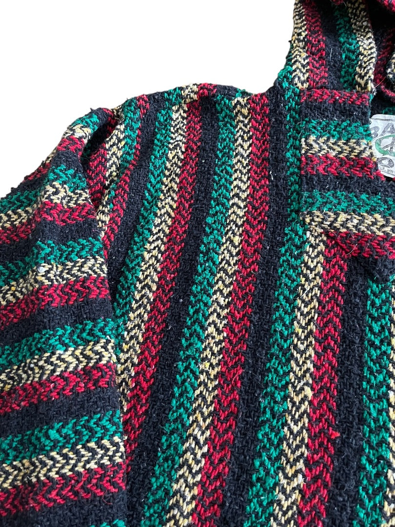 XL Baja Joe Warm Yourself Not the Earth Striped Rasta Hippie Hoodie Pocket
