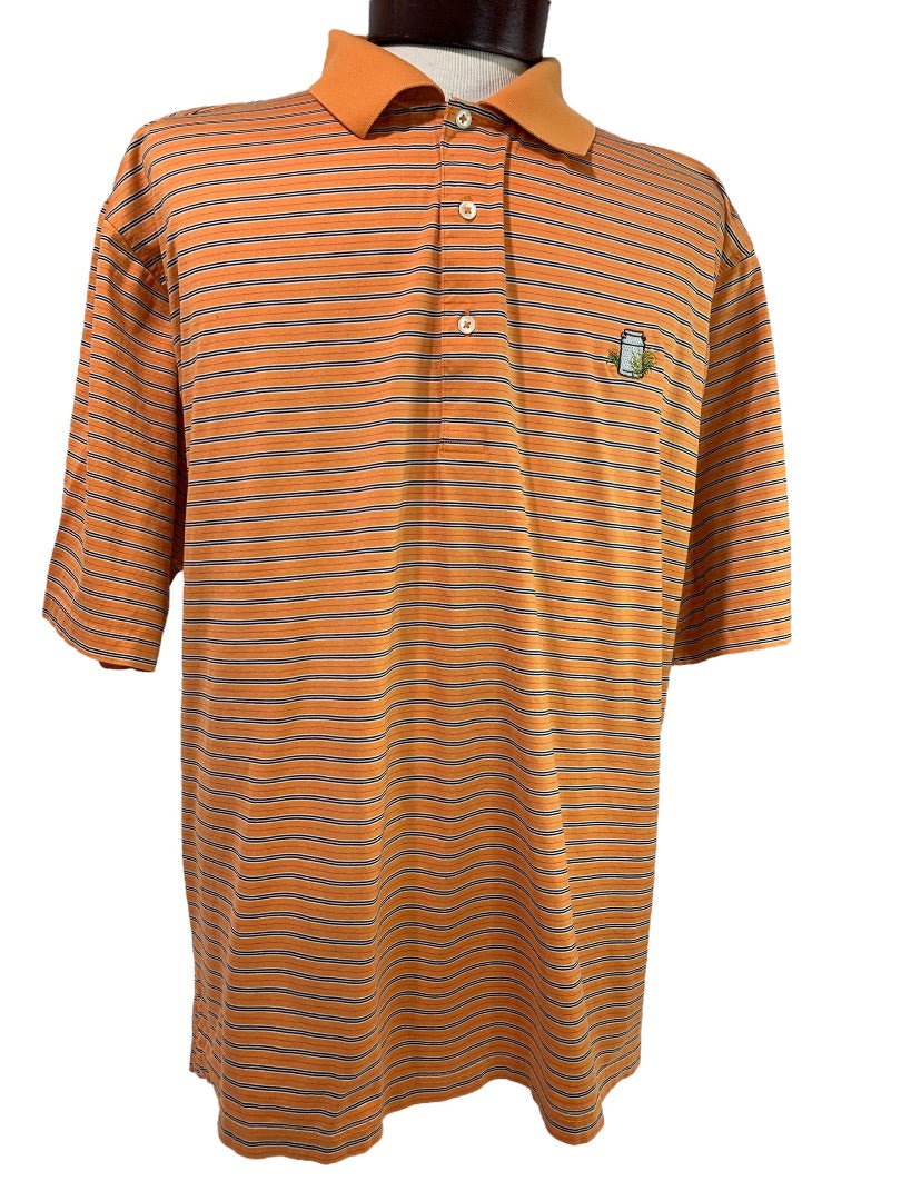 XL Fairway & Greene Mens Golf Polo Shirt Orange Striped Short Sleeve