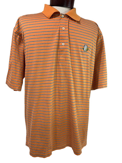 XL Fairway & Greene Mens Golf Polo Shirt Orange Striped Short Sleeve