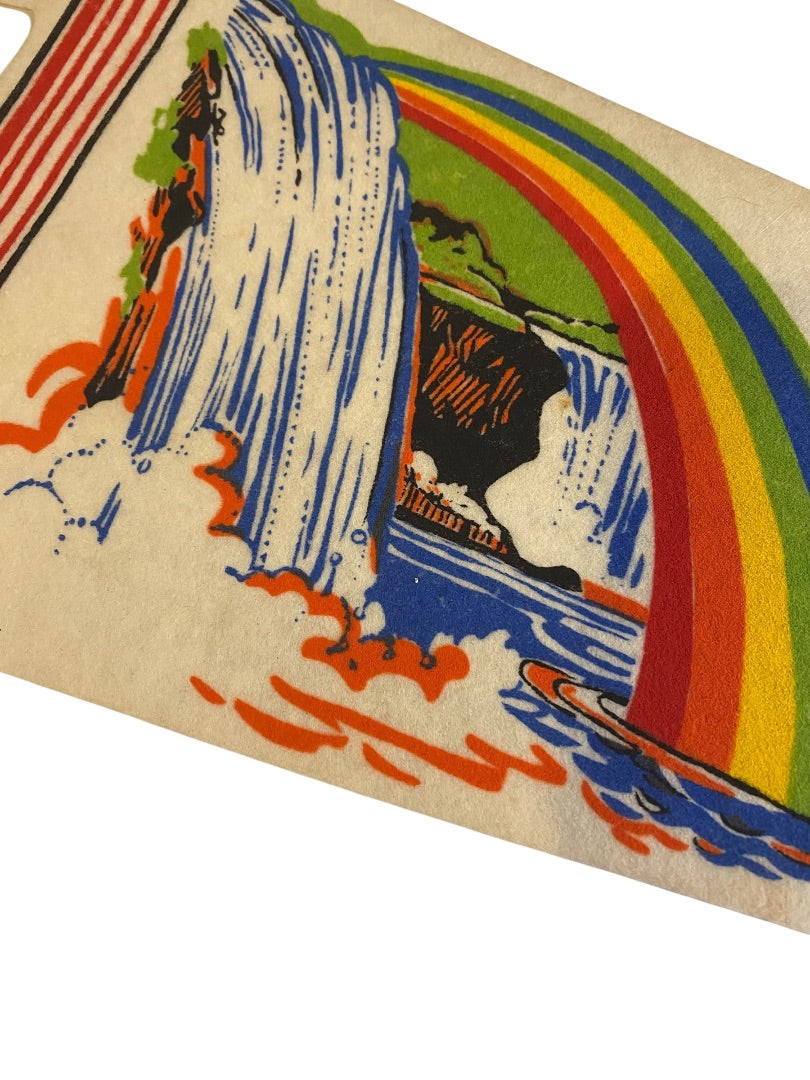 1980s 25 Inch Niagara Falls Pennant Souvenir Felt Flag Canada Rainbow