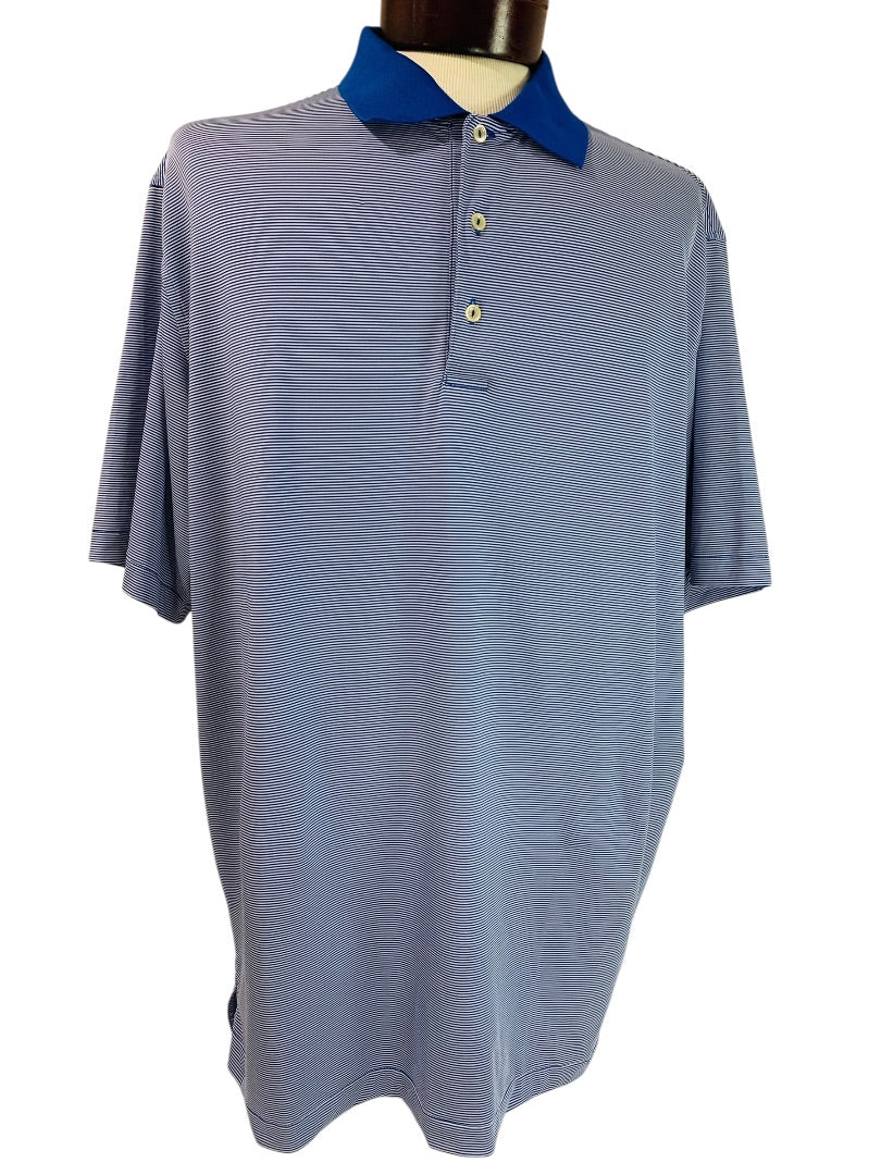 XL Peter Millar Mens Summer Comfort Blue White Stripe Golf Polo Shirt