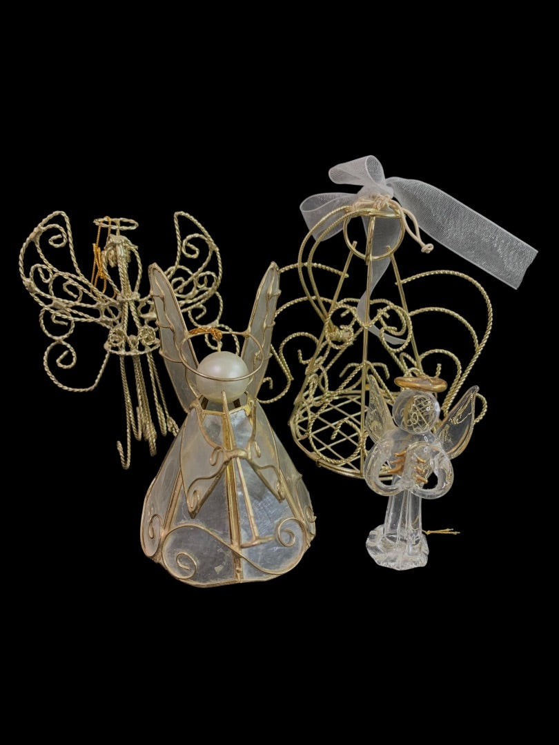 Goldtone Angel Ornaments Acrylic and Metal Hanging Christmas