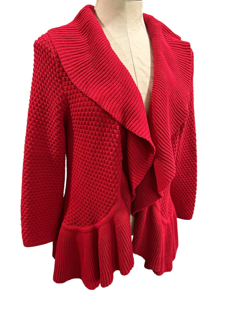 XL Ruby Rd. Womens Red Open Front Cardigan Soft Sweater