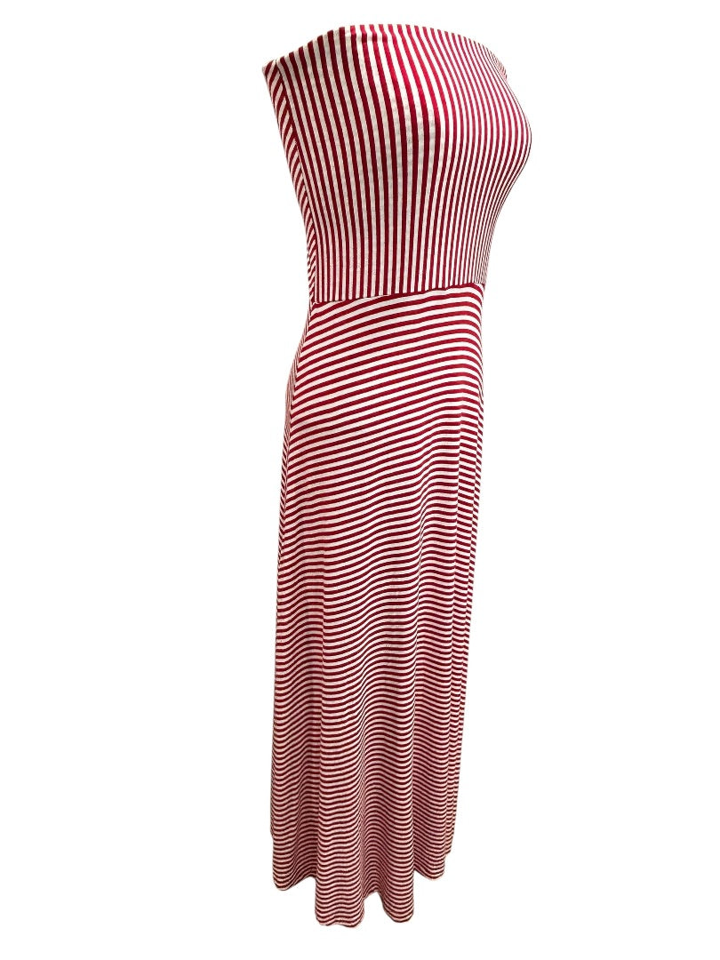 Small Gap Red White Stripe Sleeveless Maxi Dress Jersey Knit