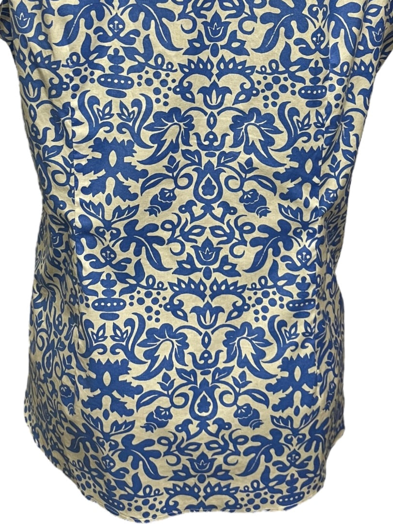 Size 16 Talbots Button Up Wrinkle Resistant Sleeveless Floral Shirt Blue