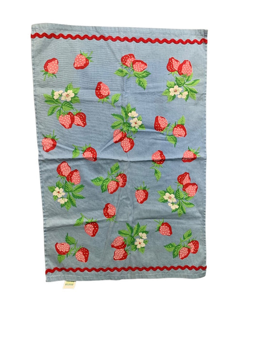 Vintage Martha Stewart Everyday Tea Towel Blue Strawberry 27 x 18"