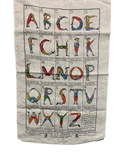 Vintage Tea Towel The Comical Hotch Potch or The Alphabet Posture 26" x 16"