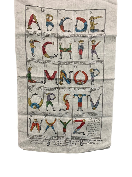 Vintage Tea Towel The Comical Hotch Potch or The Alphabet Posture 26" x 16"