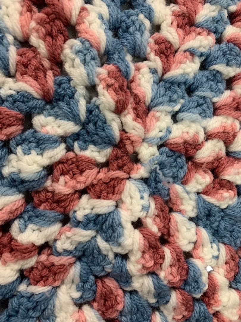 Vintage Crochet Square Blanket Afghan Throw 42" x 44" Mauve Blue