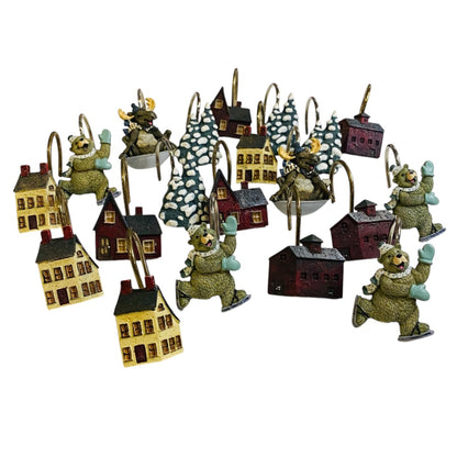 Set of 20 Holiday Winter Shower Curtain Hooks Bear Barn Tree Snow