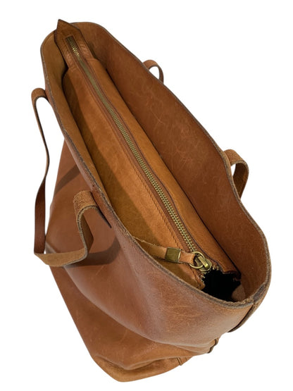 Madewell Brown Leather Transport Tote Shoulder Bag Zip Top Style J1952