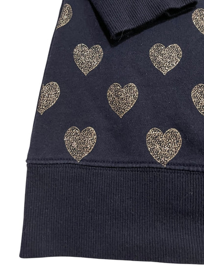 Medium (8) Gap Kids Sparkle Heart Sweatshirt Dress Navy Blue