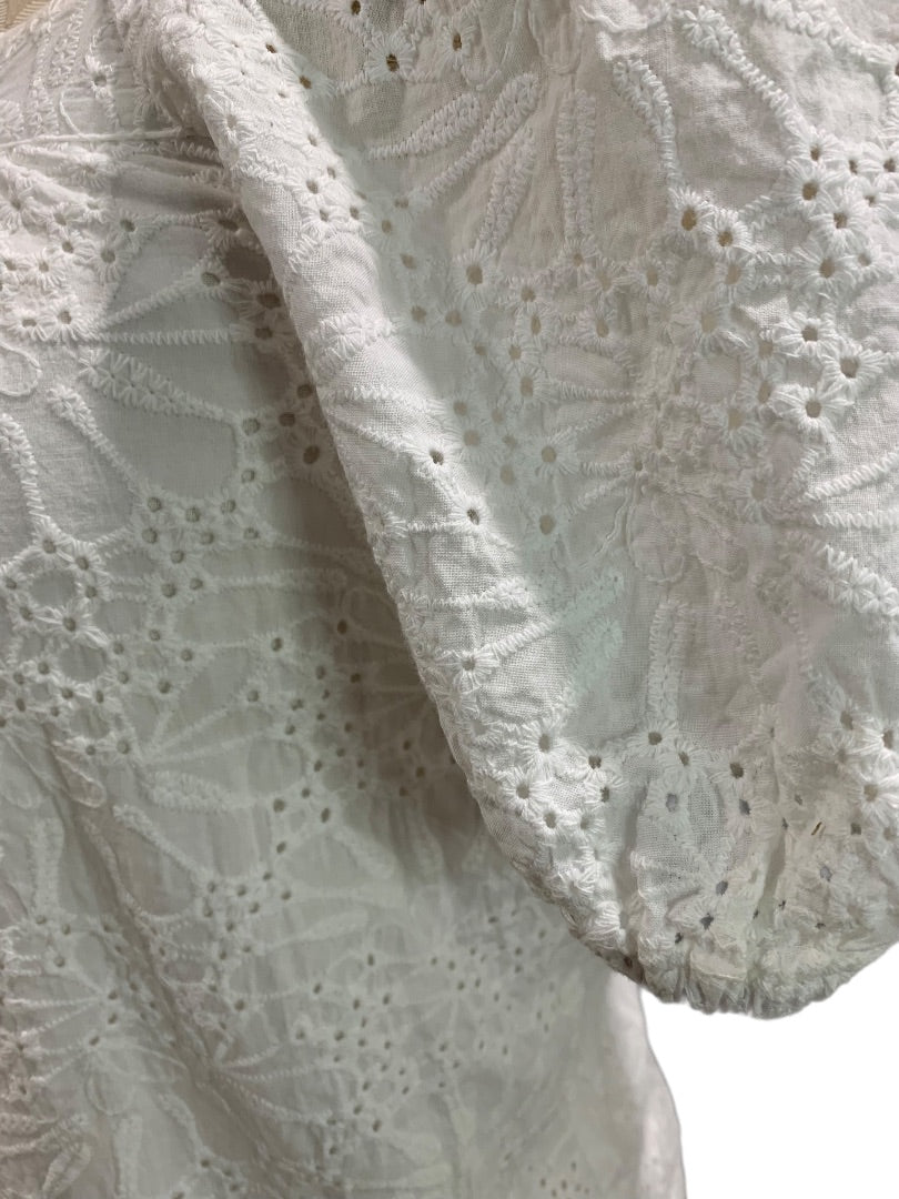 XXSP Loft Petites Womens White Eyelet Lined Pullover Blouse Square Neck