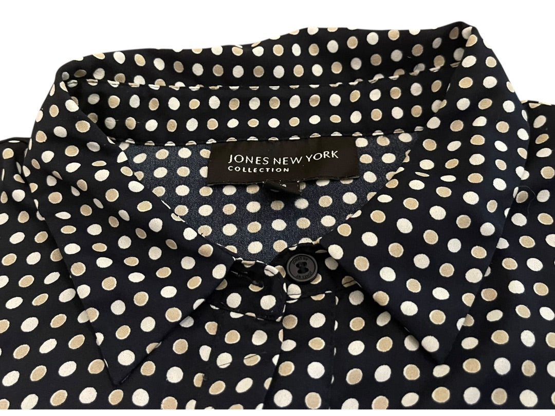 Size 16 Jones New York Womens Button Up Polka Dot Sleeveless Blouse Shirt