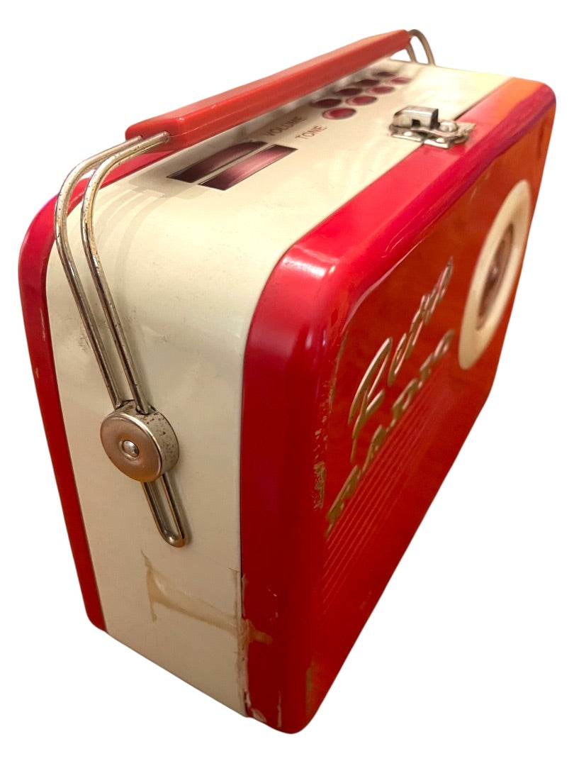 Retro Radio Tin Metal Lunch Box Novelty Silver Crane Co