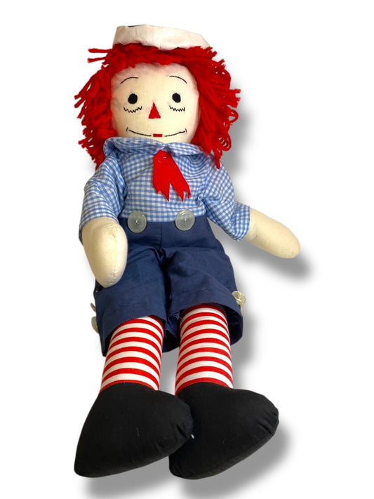 Vintage Raggedy Andy Rag Doll 25 Inch Handmade Embroidered Face