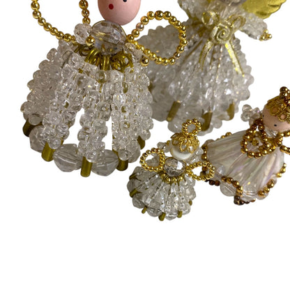 Set of 4 Vintage Beaded Angel Tabletop Ornaments 1.5"-3" Handmade