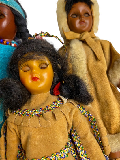 Lot of 5 Native American Vintage Dolls Sleep Wake Eyes Papoose