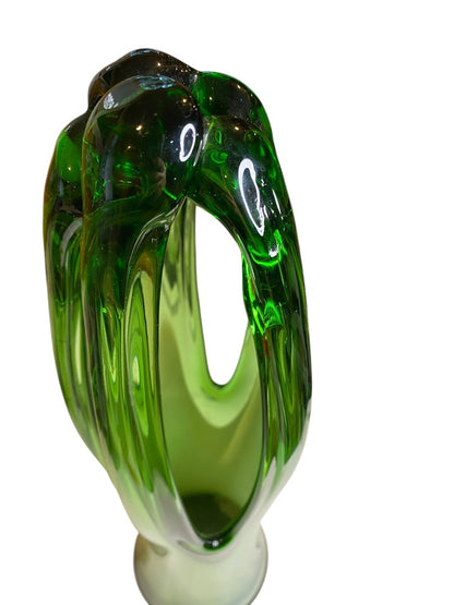 MidCentury Art Glass Sculpture Handblown Green 15" Maexsa Style