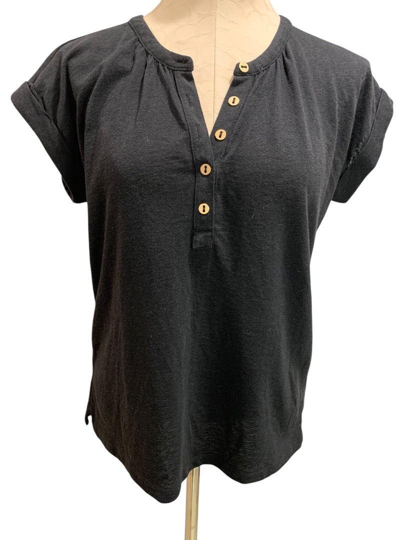 XS Loft Womens Black Henley Style Black Short Sleeve Tshirt