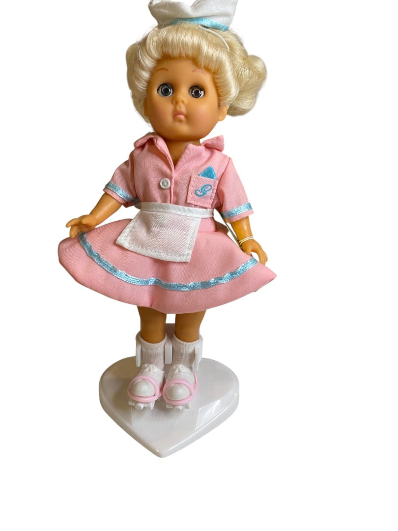 1988 Ginny by Vogue Dolls Carhop 8" with Stand Rollerskates