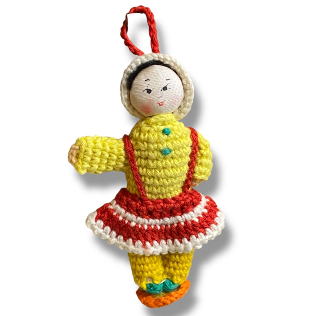 Vintage Amigurumi Japanese Crochet Doll 3" Silk Face Yellow