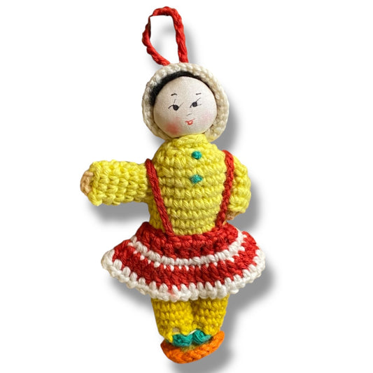 Vintage Amigurumi Japanese Crochet Doll 3" Silk Face Yellow