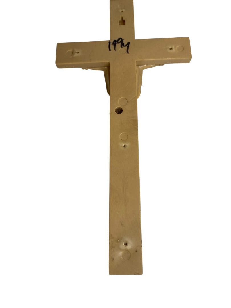 Vintage Plastic Cross Jesus INRI 12" Wall Hanging Gold Trim Paint