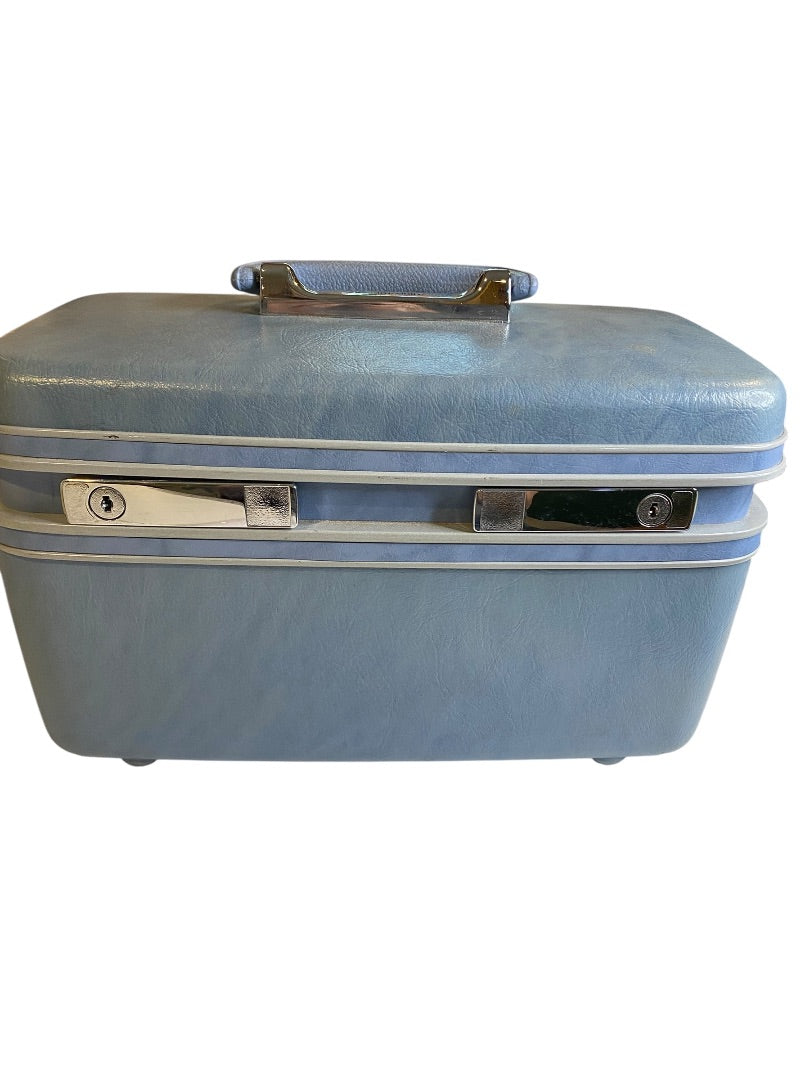 Vintage Samsonite Sky Blue Train Travel Case Mirror Travel Organizer