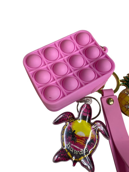Set of 3 Key Rings Keychains Wristlet Pineapple Turtle Palm Beach