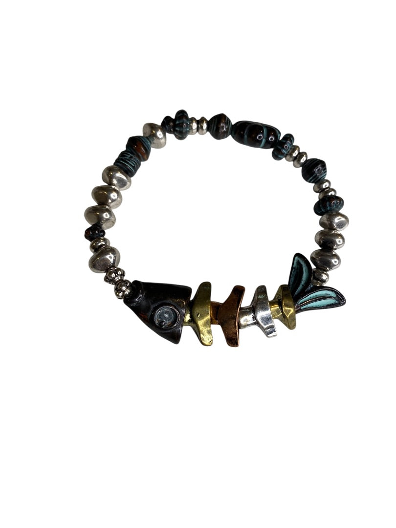 Funky Mixed Metals Beaded Acrylic Fish Stretch Bracelet