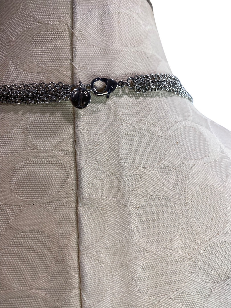 Talbots Chunky Silvertone and Faux Pearl Beaded Necklace 29" Long