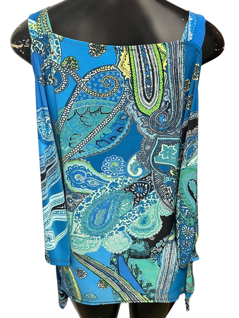 Medium Ariella Floral Cold Shoulder Womens Top Blue Green