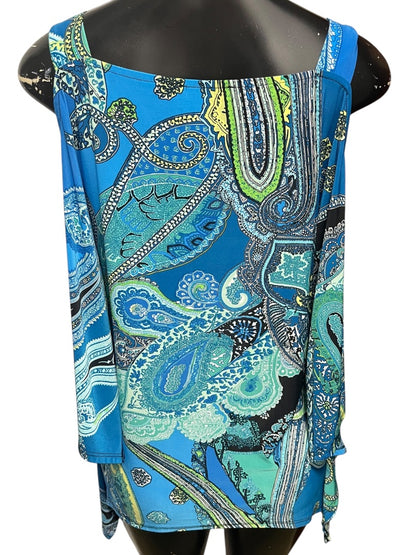 Medium Ariella Floral Cold Shoulder Womens Top Blue Green