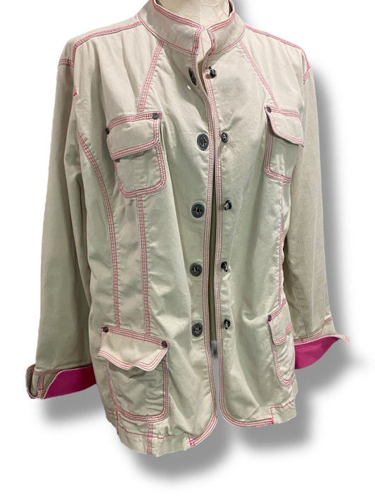 XL (16/18) Additions by Chicos Tan Contrast Stitch Cuff Jacket Womens