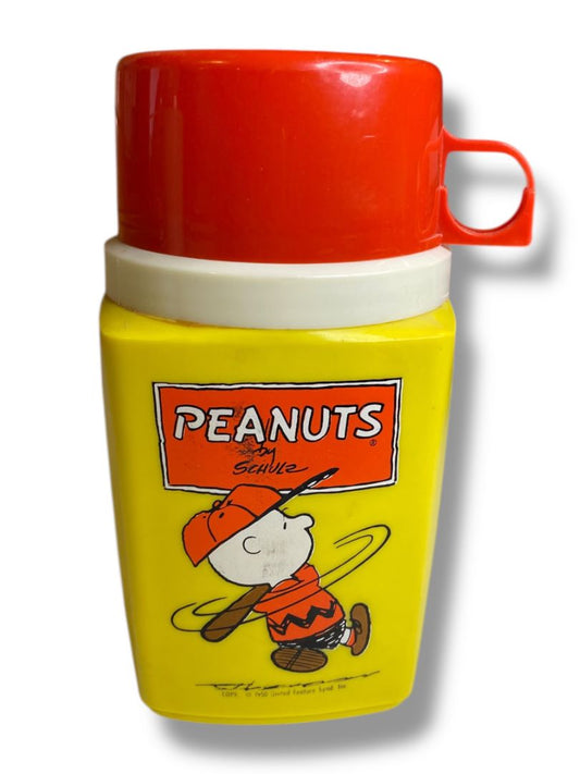 Vintage Thermos Peanuts Charlie Brown Baseball 8 oz Yellow Insulated