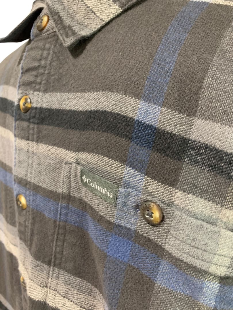 XL Columbia Mens Pitchstone Heavy Weight Flannel Shirt Gray Plaid