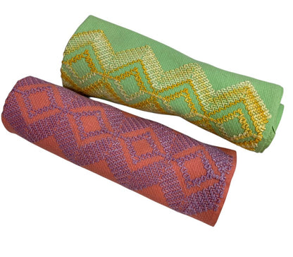 Set of 2 Pink Green Vintage Kitchen Towels Embroidered 23" x 16.5"