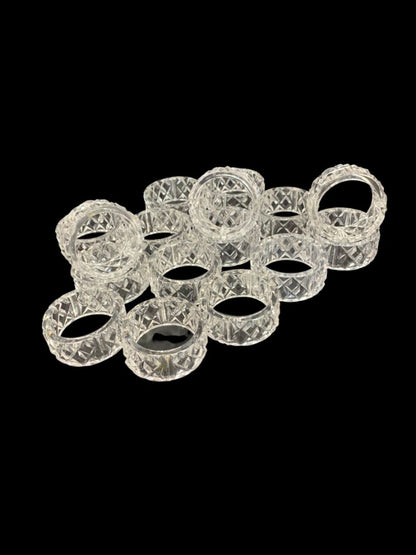 Set of 16 Clear Acrylic Crystal Look Napkin Rings Diamond Pattern