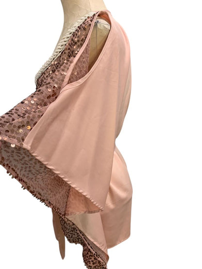 Size Medium XOXO Womens Pink Sequin Belted Blouse V-Neck