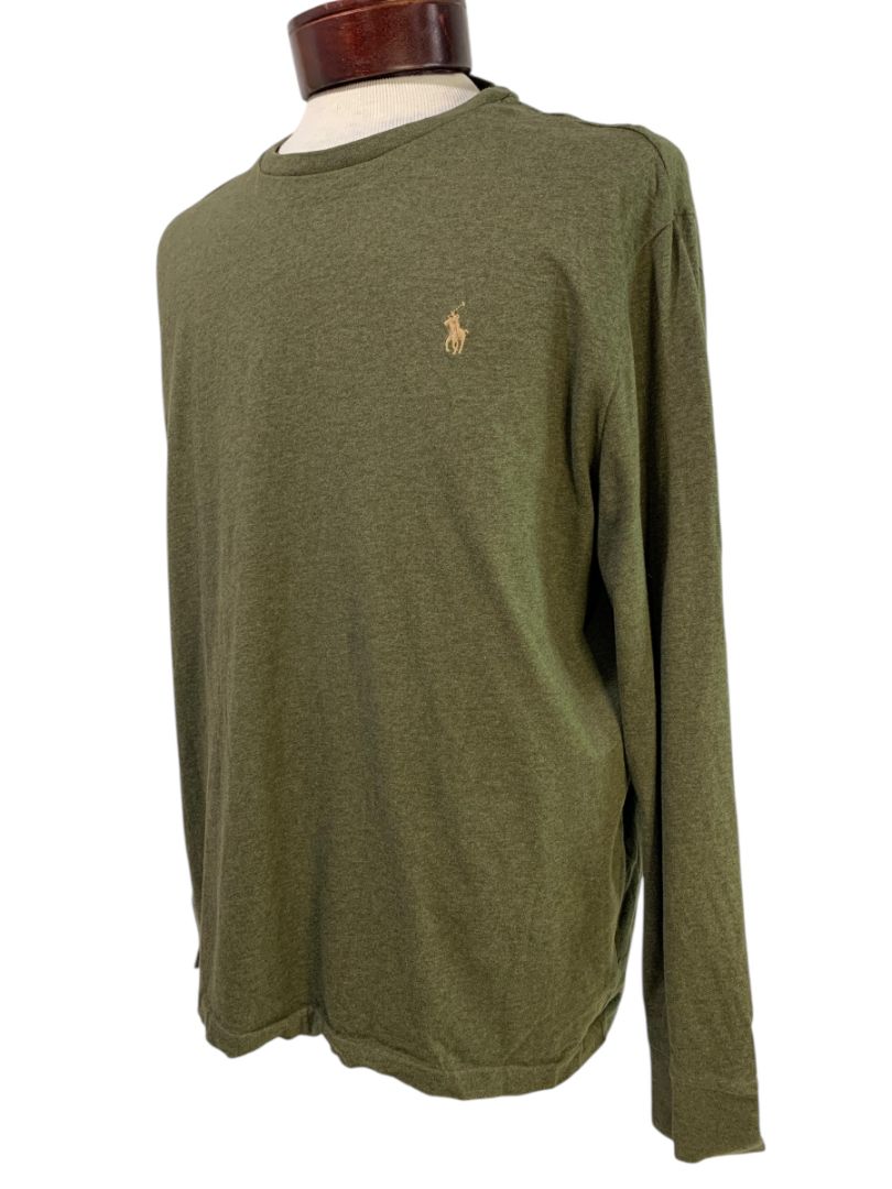 Large Polo Ralph Lauren Classic Fit Olive Green Long Sleeve Tshirt Mens