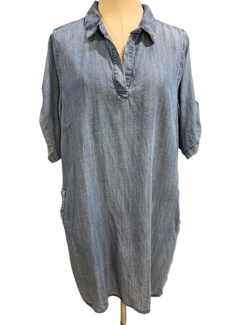 Size 1X Velvet Heart Jean Denim Shift Dress Pockets Short Sleeve