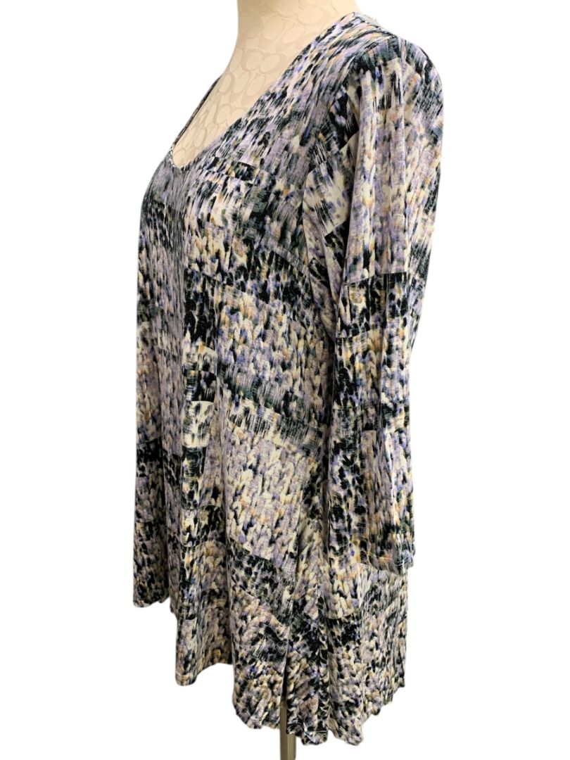 Size 1X Rose & Olive Womens Print Scoop Neck Tunic 3/4 Sleeve