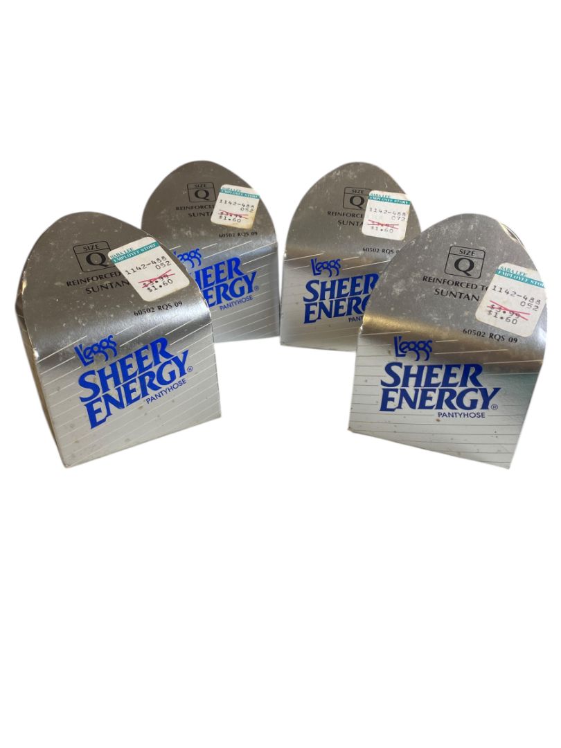 4 Pairs L'eggs Pantyhose Size Q Sheer Energy Regular Suntan 60502 RQS Vintage 1992