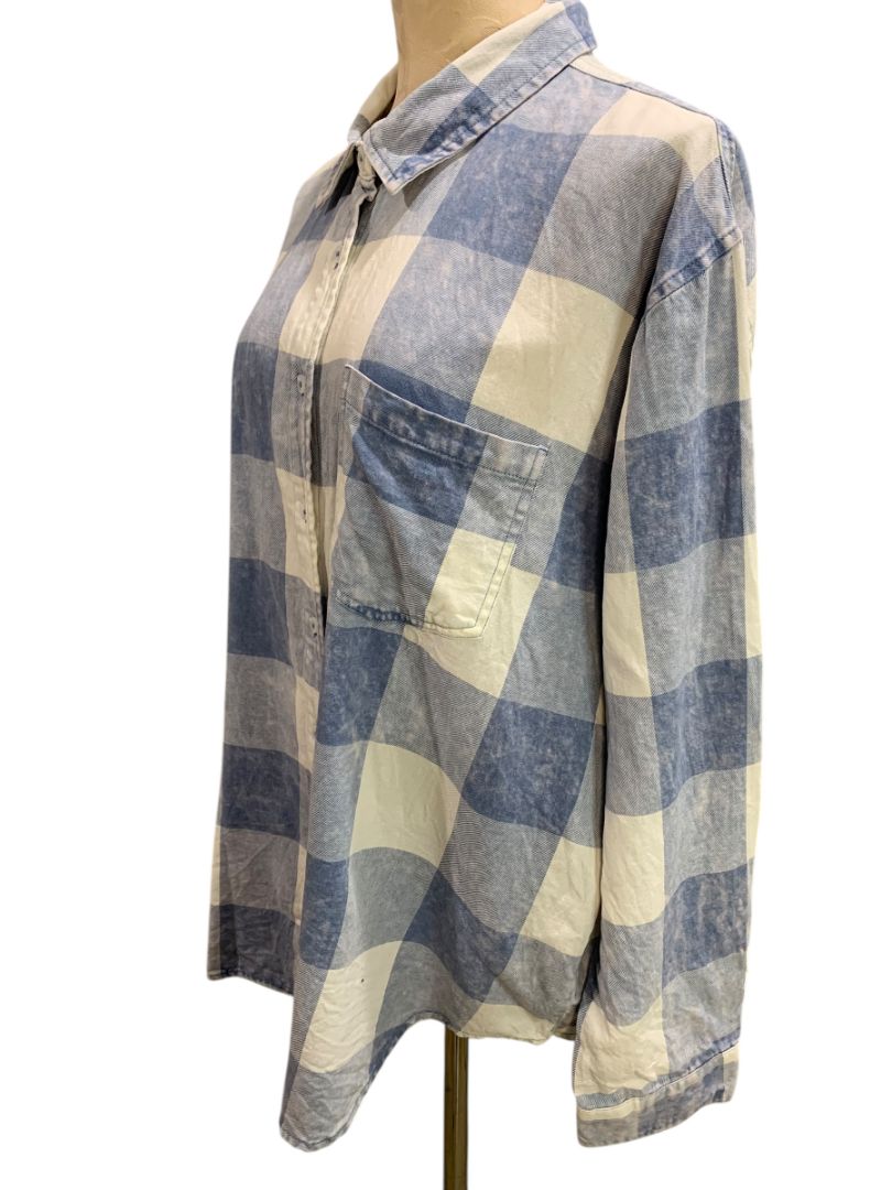 XL Berkley Jensen Womens Blue White Casual Button Up Shirt