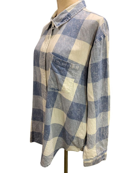XL Berkley Jensen Womens Blue White Casual Button Up Shirt